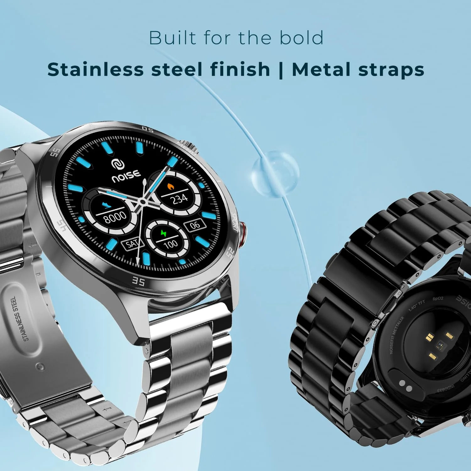Noise Newly Launched Mettalix: 1.4" HD Display with Metallic Straps and Stainless Steel Finish, BT Calling, Functional Crown, 7 Day Battery, Smart Watch for Men and Women (Elite Silver) - Image 2