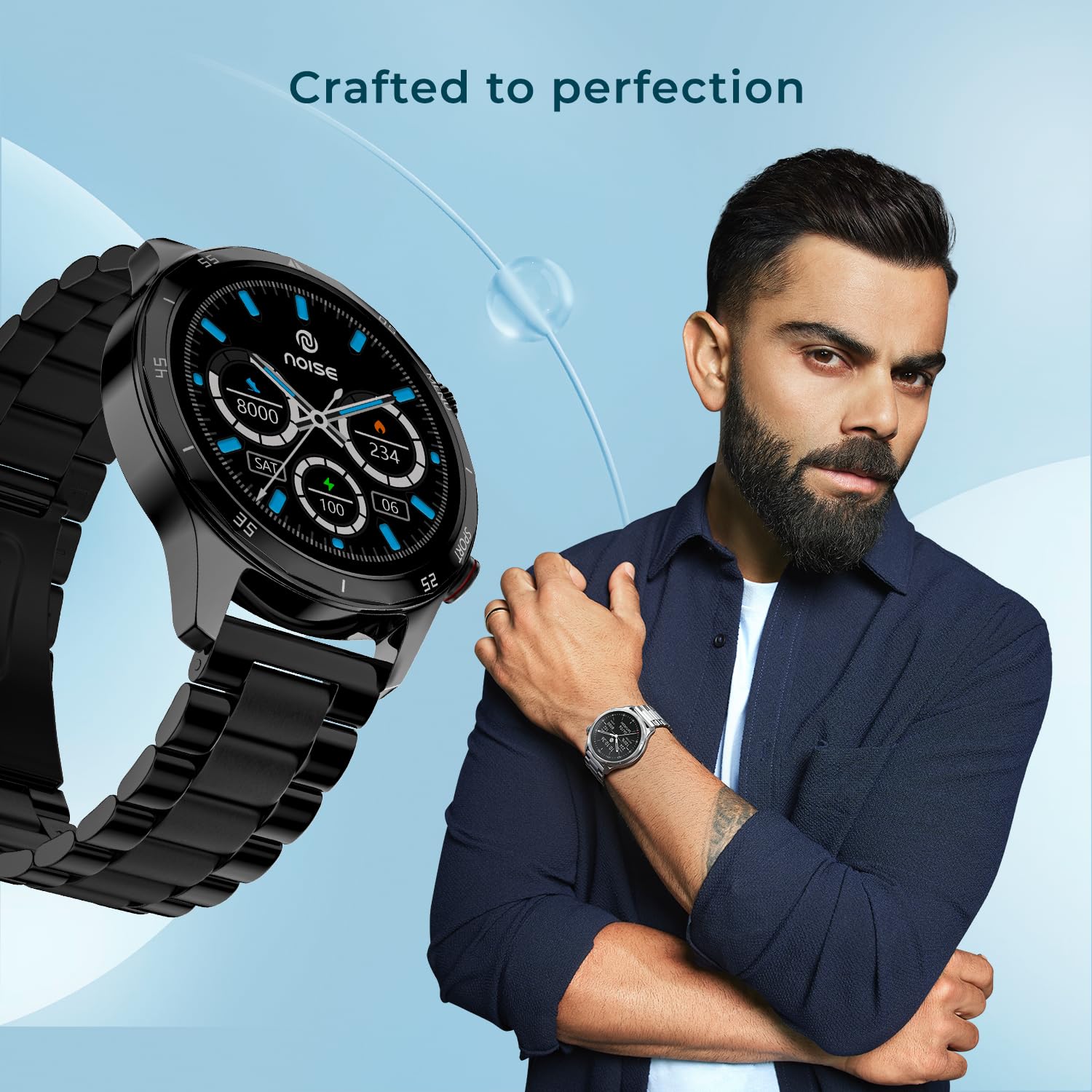 Noise Newly Launched Mettalix: 1.4" HD Display with Metallic Straps and Stainless Steel Finish, BT Calling, Functional Crown, 7 Day Battery, Smart Watch for Men and Women (Elite Silver) - Image 3