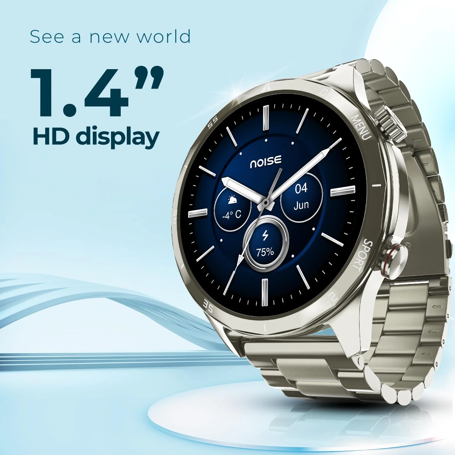 Noise Newly Launched Mettalix: 1.4" HD Display with Metallic Straps and Stainless Steel Finish, BT Calling, Functional Crown, 7 Day Battery, Smart Watch for Men and Women (Elite Silver) - Image 4