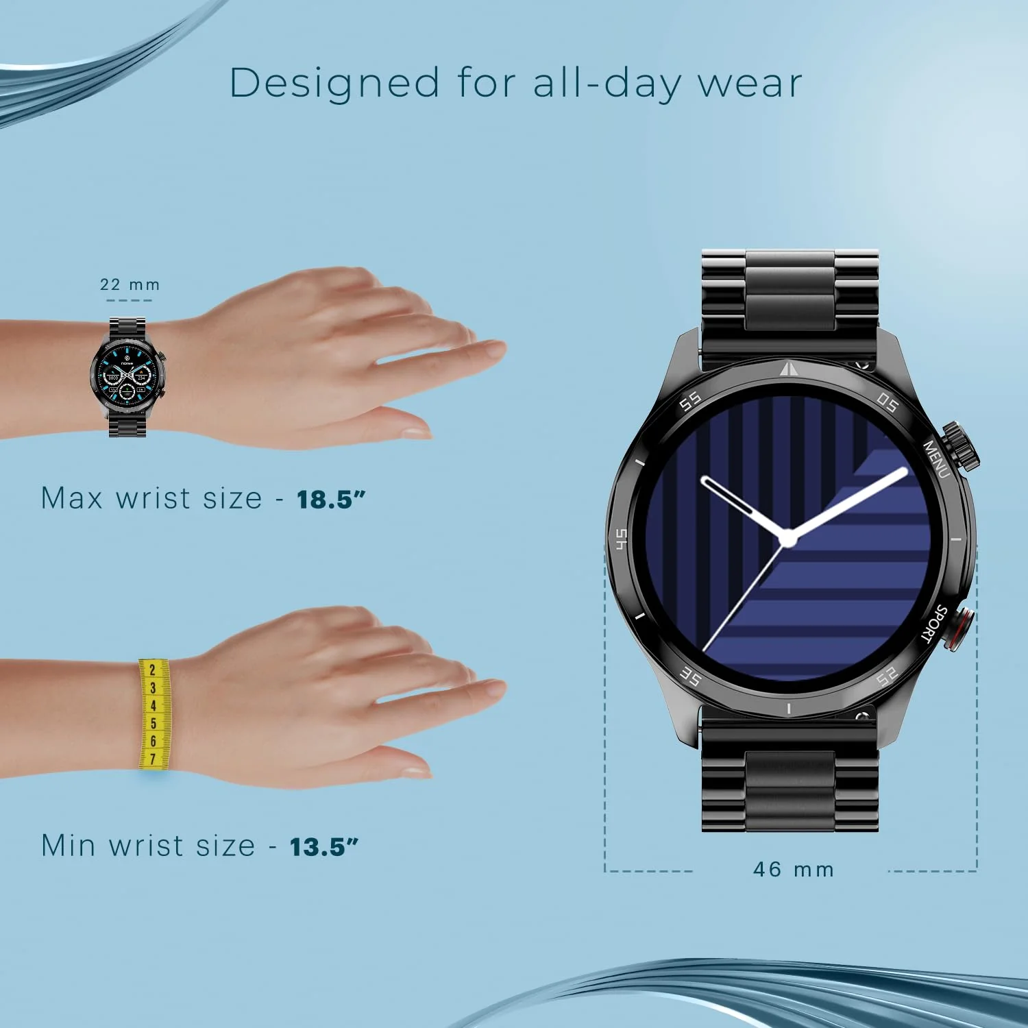 Noise Newly Launched Mettalix: 1.4" HD Display with Metallic Straps and Stainless Steel Finish, BT Calling, Functional Crown, 7 Day Battery, Smart Watch for Men and Women (Elite Silver) - Image 6