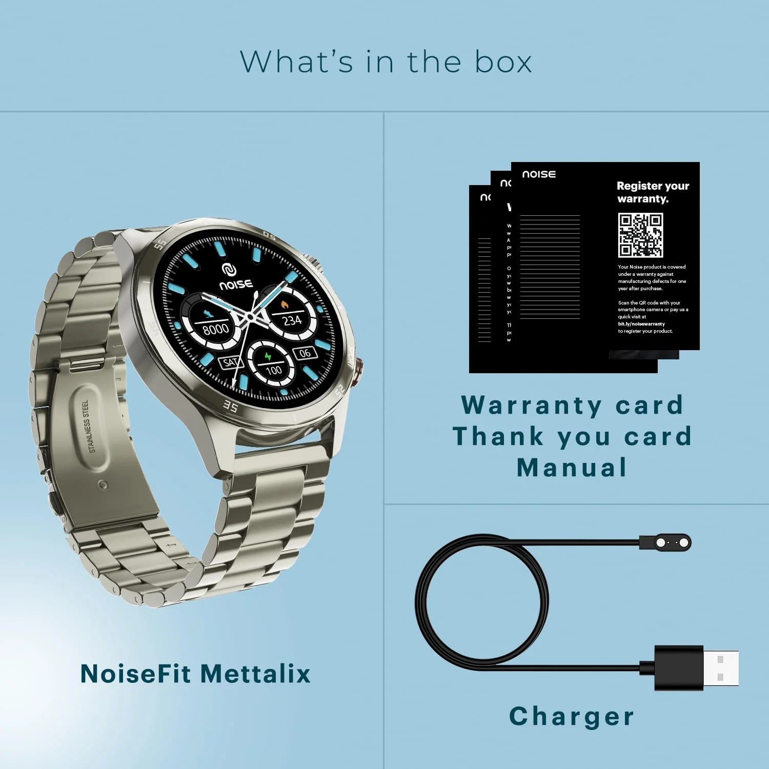 Noise Newly Launched Mettalix: 1.4" HD Display with Metallic Straps and Stainless Steel Finish, BT Calling, Functional Crown, 7 Day Battery, Smart Watch for Men and Women (Elite Silver) - Image 7