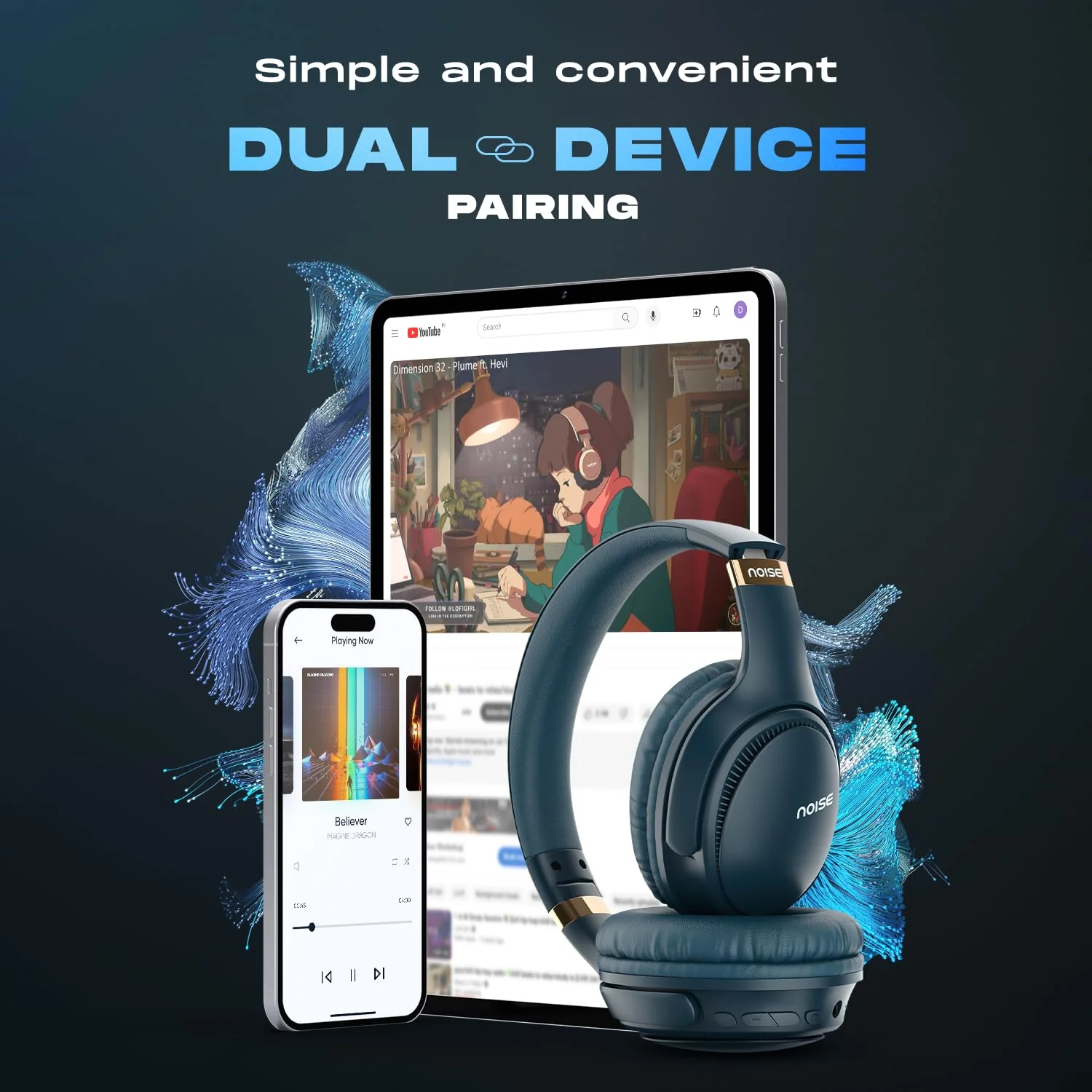 Noise Newly Launched Three Wireless On-Ear Headphones with 70H Playtime, 40mm Driver, Low Latency(up to 45ms),Dual Pairing, BT v5.3 - Image 4