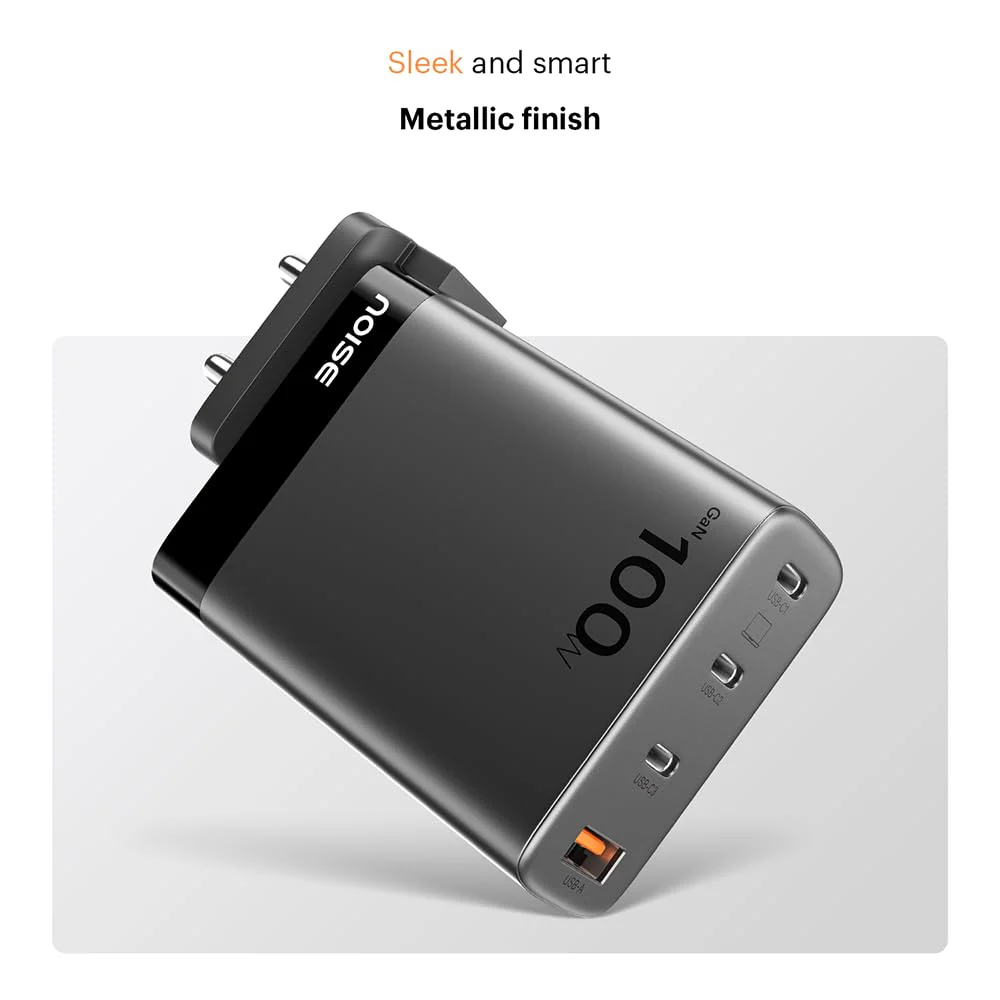 Noise Power Series 100W GaN Charger: Fast Charging Adapter, 4 Ports (3 USB-C + 1 USB-A), Globally Compatible, iPhone 0 to 50% in 27mins, Supports All iPhones, Android Phones, Laptops, Macbooks (Black) - Image 10