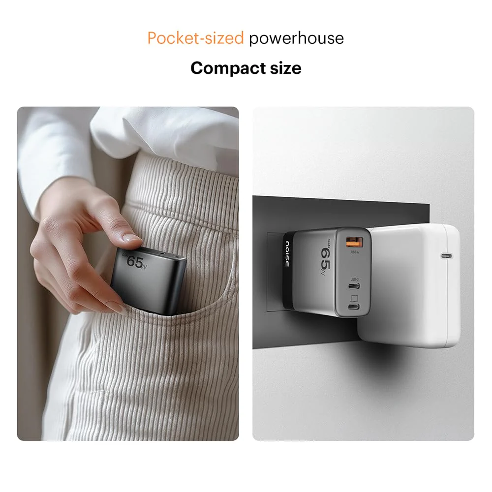 Noise Power Series 100W GaN Charger: Fast Charging Adapter, 4 Ports (3 USB-C + 1 USB-A), Globally Compatible, iPhone 0 to 50% in 27mins, Supports All iPhones, Android Phones, Laptops, Macbooks (Black) - Image 3