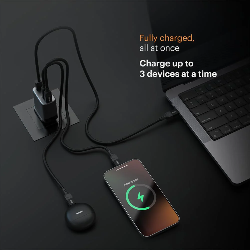 Noise Power Series 100W GaN Charger: Fast Charging Adapter, 4 Ports (3 USB-C + 1 USB-A), Globally Compatible, iPhone 0 to 50% in 27mins, Supports All iPhones, Android Phones, Laptops, Macbooks (Black) - Image 6