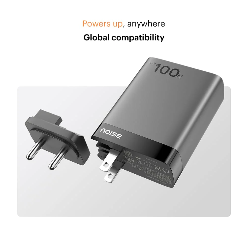 Noise Power Series 100W GaN Charger: Fast Charging Adapter, 4 Ports (3 USB-C + 1 USB-A), Globally Compatible, iPhone 0 to 50% in 27mins, Supports All iPhones, Android Phones, Laptops, Macbooks (Black) - Image 8