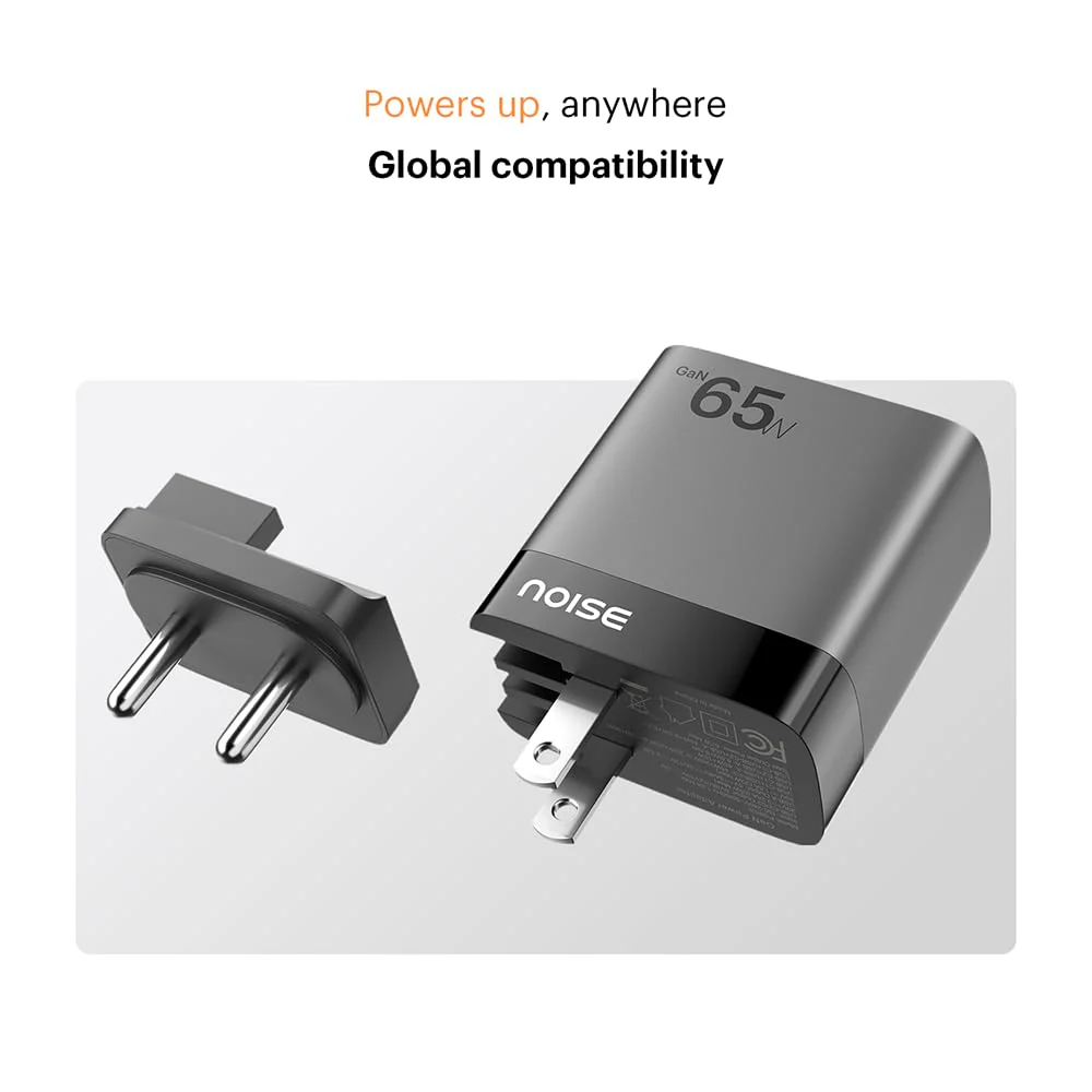 Noise Power Series 65W GaN Charger: Fast Charging Adapter, 3 Ports (2 USB-C + 1 USB-A), Globally Compatible, iPhone 0 to 50% in 27mins, Supports All iPhones, Android Phones, Laptops, Macbooks (Black) - Image 7