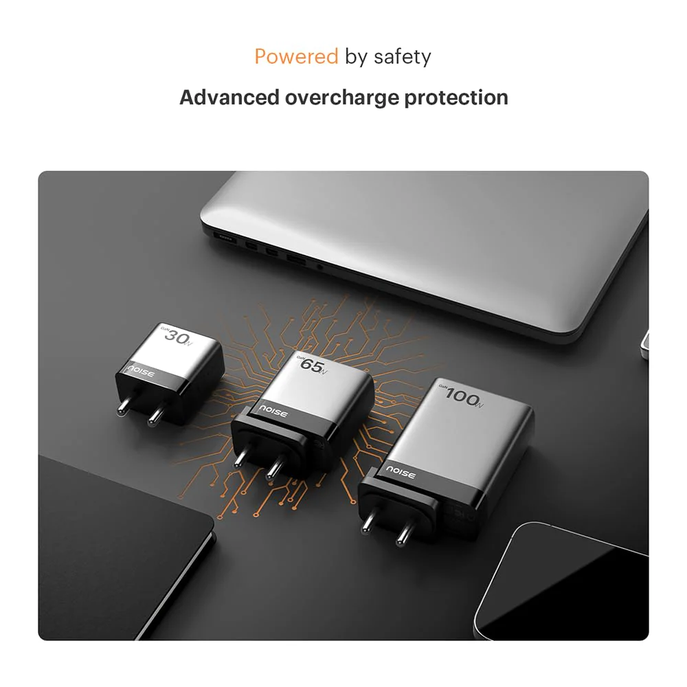 Noise Power Series 65W GaN Charger: Fast Charging Adapter, 3 Ports (2 USB-C + 1 USB-A), Globally Compatible, iPhone 0 to 50% in 27mins, Supports All iPhones, Android Phones, Laptops, Macbooks (Black) - Image 8
