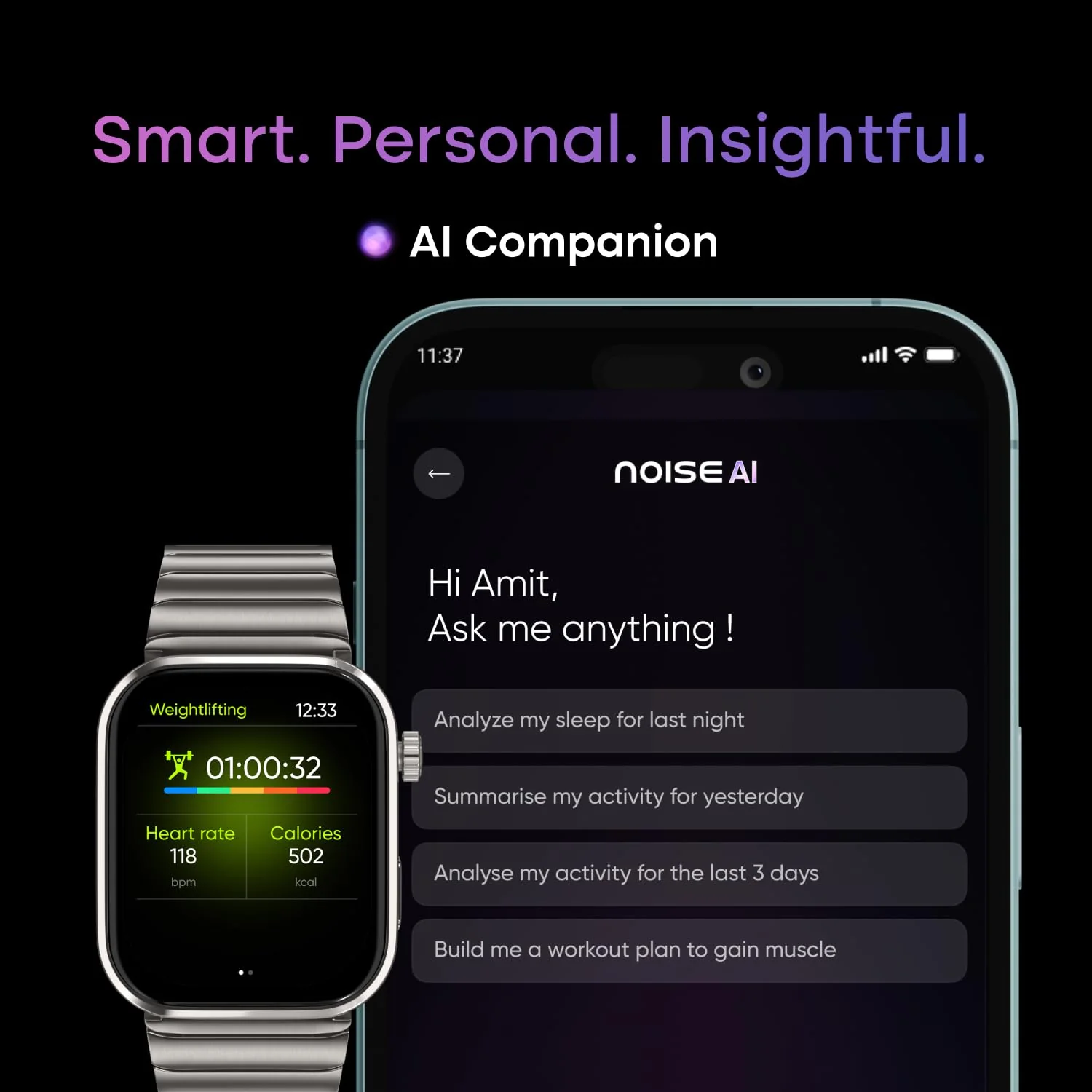 Noise Pro 6 Max Smart Watch:Intelligent AI, Endless AI Watch Faces, AI Companion, 1.96” AMOLED, Stainless Steel Build, Built-in GPS, 5 ATM, EN2 Processor, for iOS & Android(Brown Titanium) - Image 3