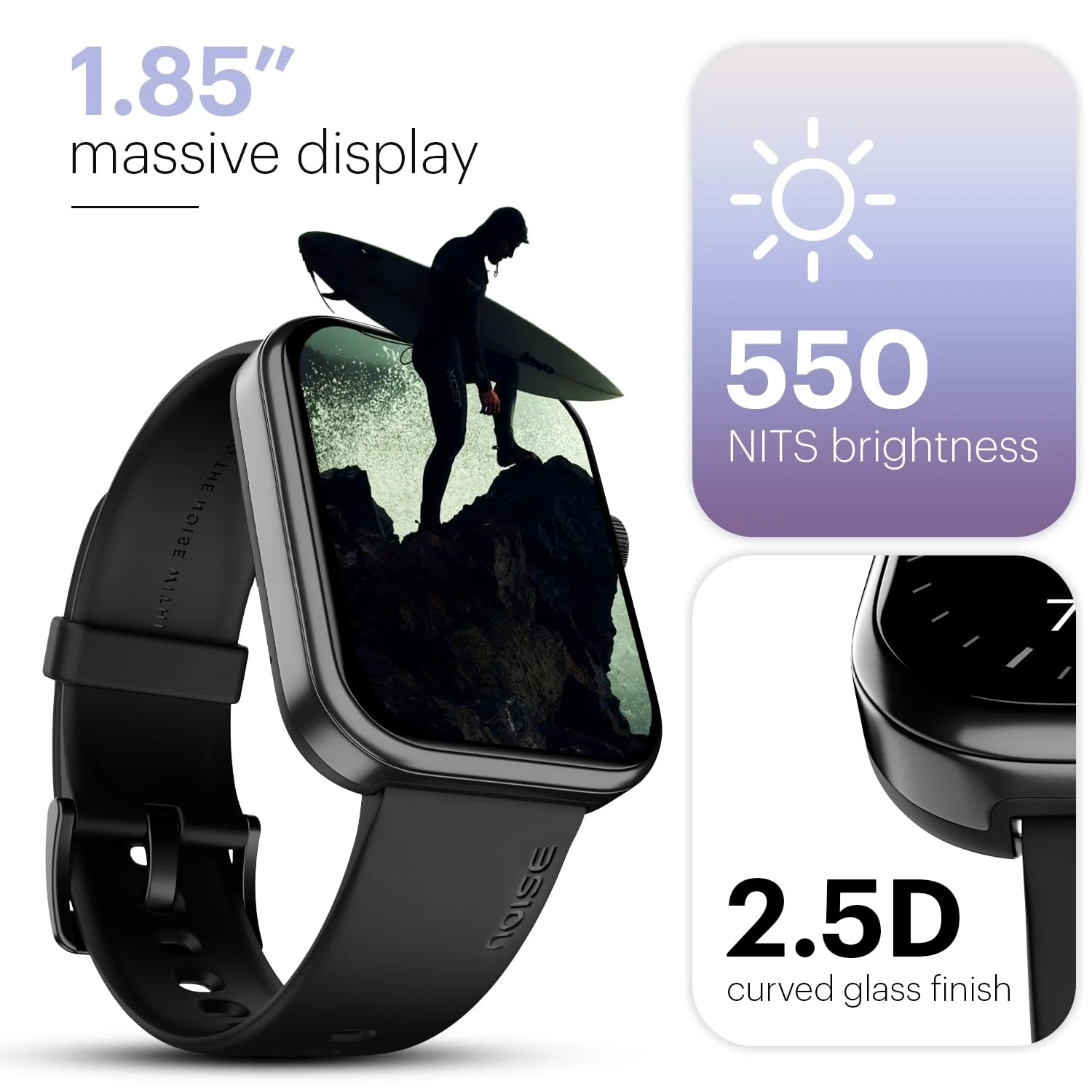 Noise Pulse 2 Max 1.85" Display, Bluetooth Calling Smart Watch, 10 Days Battery, 550 NITS Brightness, Smart DND, 100 Sports Modes, Smartwatch for Men and Women (Jet Black) - Image 2