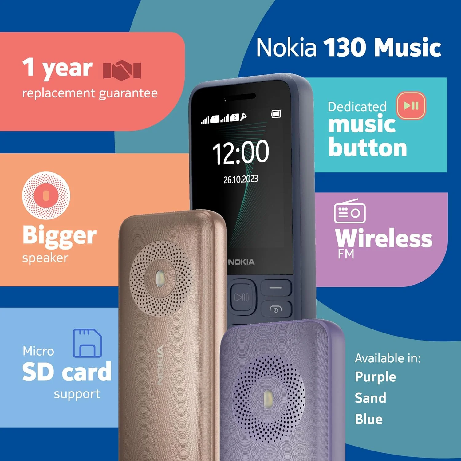Nokia 130 Music | Built-in Powerful Loud Speaker with Music Player and Wireless FM Radio | Dedicated Music Buttons | Big 2.4” Display | 1 Month Standby Battery Life - Image 2