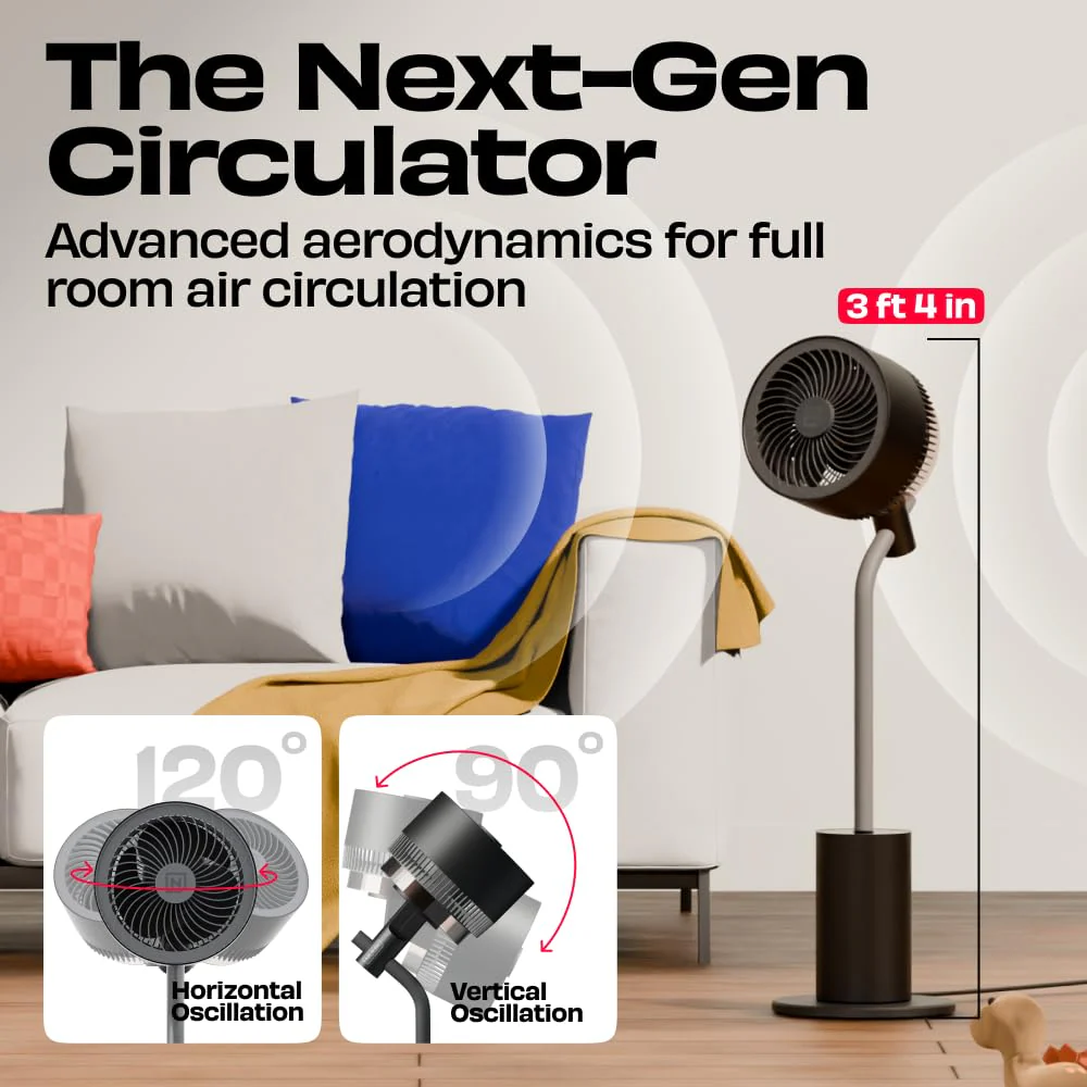 NUUK HALO v2 3D Air Circulation Tower Fan with Mood Lamp | Super Silent Remote Controlled Standing BLDC Fan | 12 Wind Speeds & 4 Fan Modes | 120˚ Horizontal & 90˚ Vertical Oscillation | 3 NIDEC Motors - Image 4
