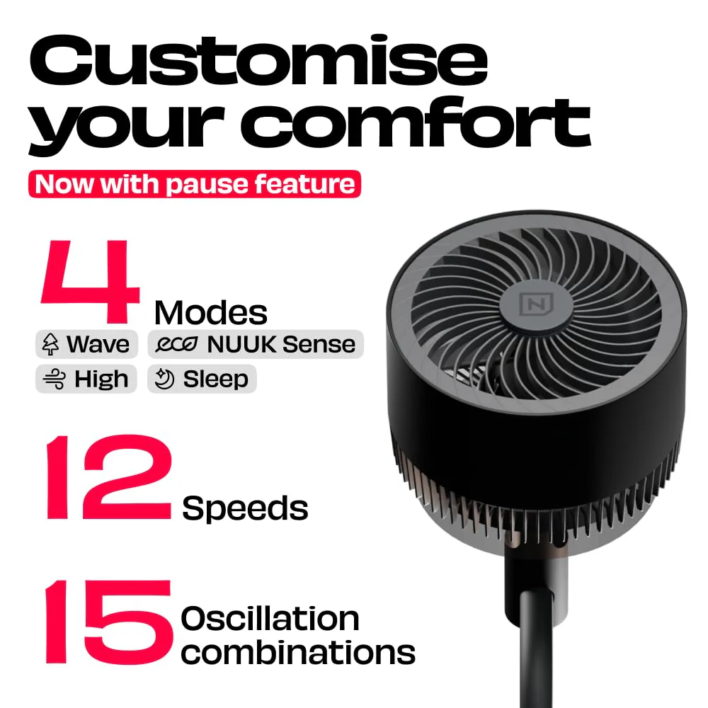 NUUK HALO v2 3D Air Circulation Tower Fan with Mood Lamp | Super Silent Remote Controlled Standing BLDC Fan | 12 Wind Speeds & 4 Fan Modes | 120˚ Horizontal & 90˚ Vertical Oscillation | 3 NIDEC Motors - Image 5