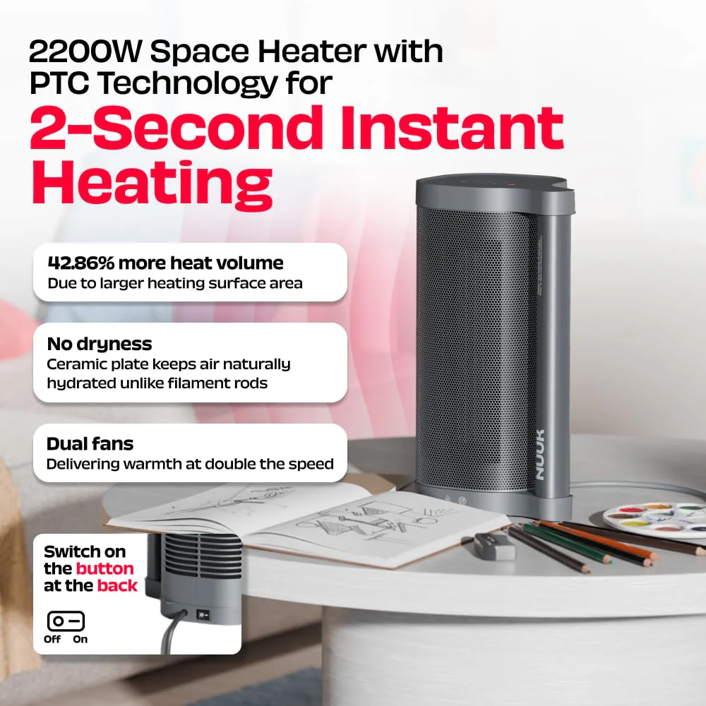 NUUK HÖT BAR 2-Sec Instant Heating PTC Heater for Room | Upto 20% Bill Savings | Zero Dryness | Super-Silent, Portable | Vertical & Horizontal Use | 2200W | Perfect Replacement for small 7/9 fin OFRs - Image 3