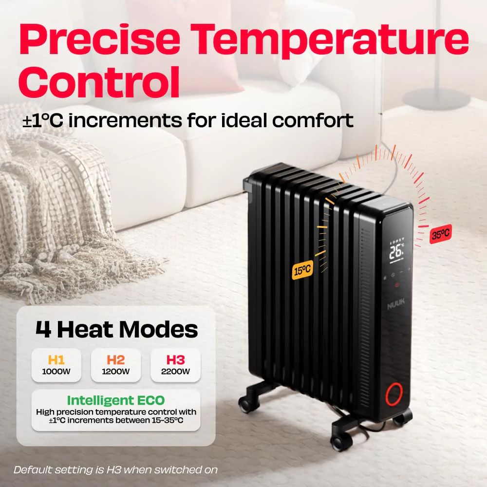 NUUK HÖT BLOX Smart OFR | Free Storage Bag | Remote Control & Smart App | Up to 20% Energy Savings | 30% Faster Heating | 11 M-Shaped Fins | 2200W Power | 4 Heat Modes | Oil Heater For Home - Image 5