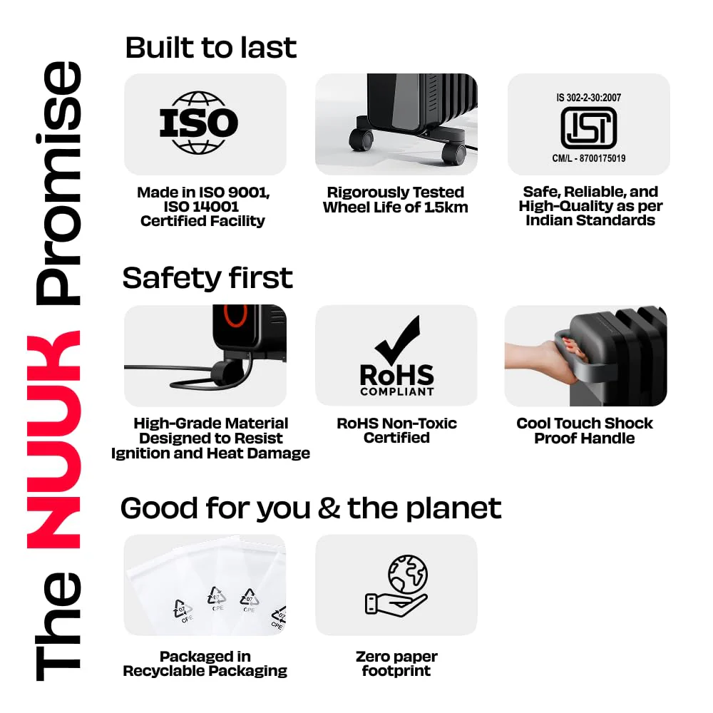 NUUK HÖT BLOX Smart OFR | Free Storage Bag | Remote Control & Smart App | Up to 20% Energy Savings | 30% Faster Heating | 11 M-Shaped Fins | 2200W Power | 4 Heat Modes | Oil Heater For Home - Image 8