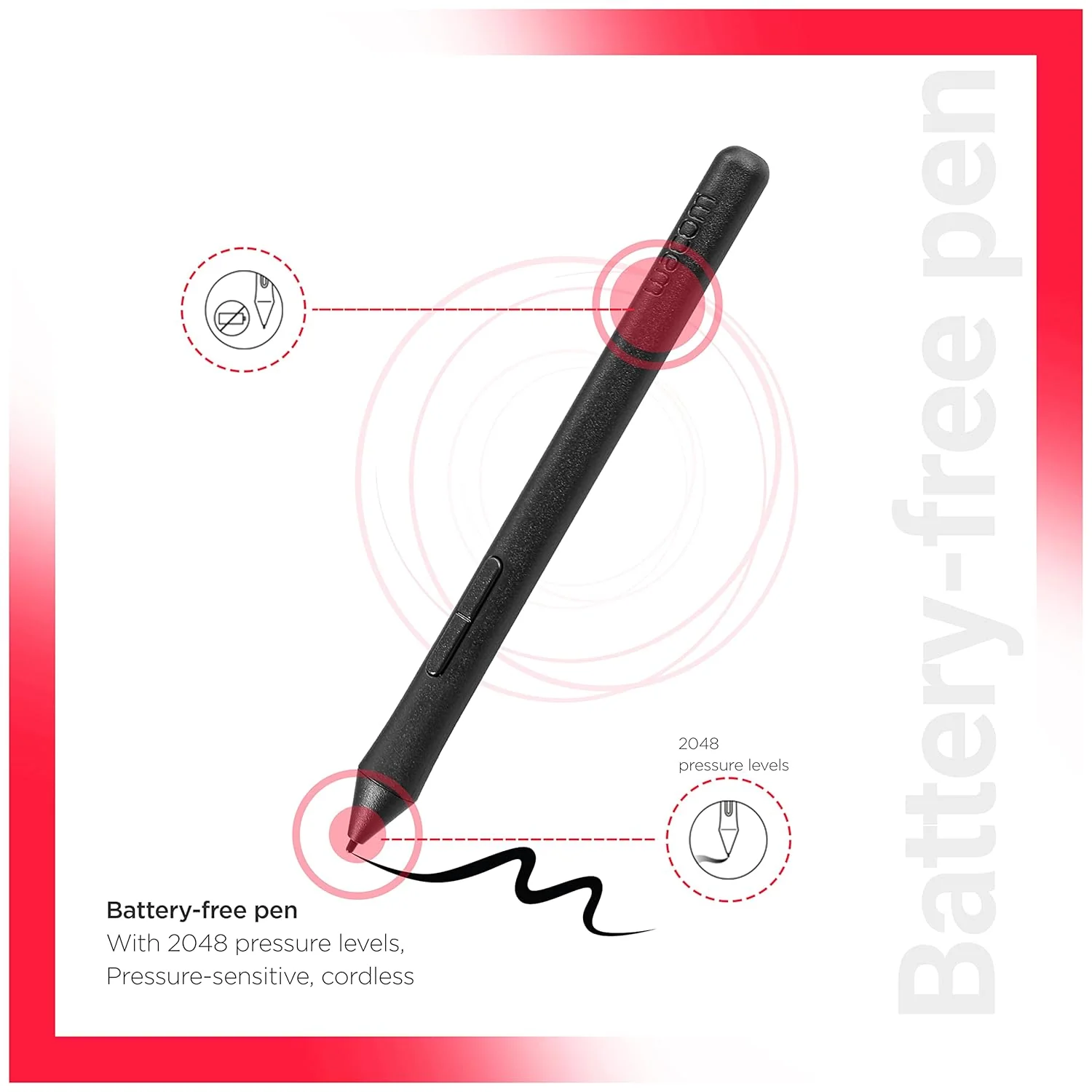 One by Wacom CTL-472/K0-CX Digital Drawing Graphics Pen Tablet (Red & Black) Small (6-inch x 3.5-inch)(15x8cm) | Battery Free Cordless Pen with 2048 Pressure Level - Image 5