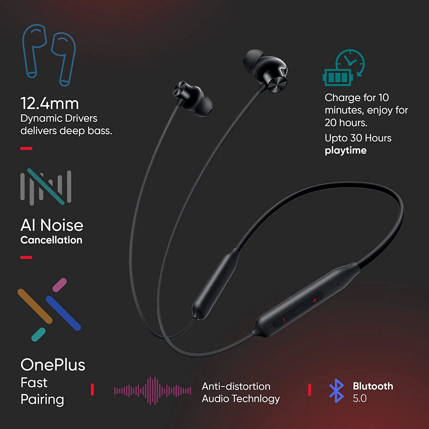 OnePlus Bullets Z2 Bluetooth Wireless in Ear Earphones with Mic, Bombastic Bass - 12.4 Mm Drivers, 10 Mins Charge - 20 Hrs Music, 30 Hrs Battery Life - Image 4