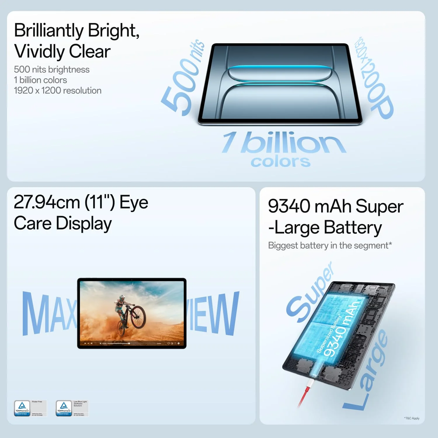 OnePlus Pad Lite with Biggest Battery in Segment 9340 mAh, 11"(27.94 cm) Display with 500 nits Brightness & 11 Hrs of Video Playback, 6GB RAM 128GB Storage, WiFi, Aero Blue - Image 2