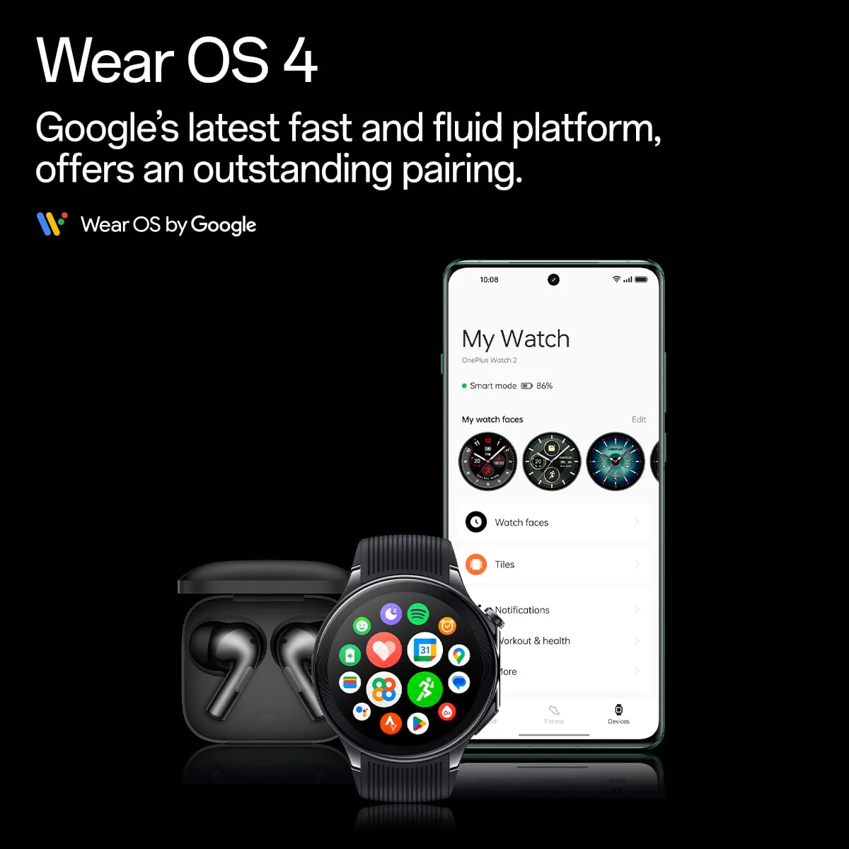 OnePlus Watch 2 with Wear OS 4,Snapdragon W5 Chipset,Upto 100hrs battery life,1.43’’ AMOLED Display,Stainless Steel & Sapphire Crystal build,Dual Frequency GPS,5 ATM, IP68 & BT Calling - Image 2