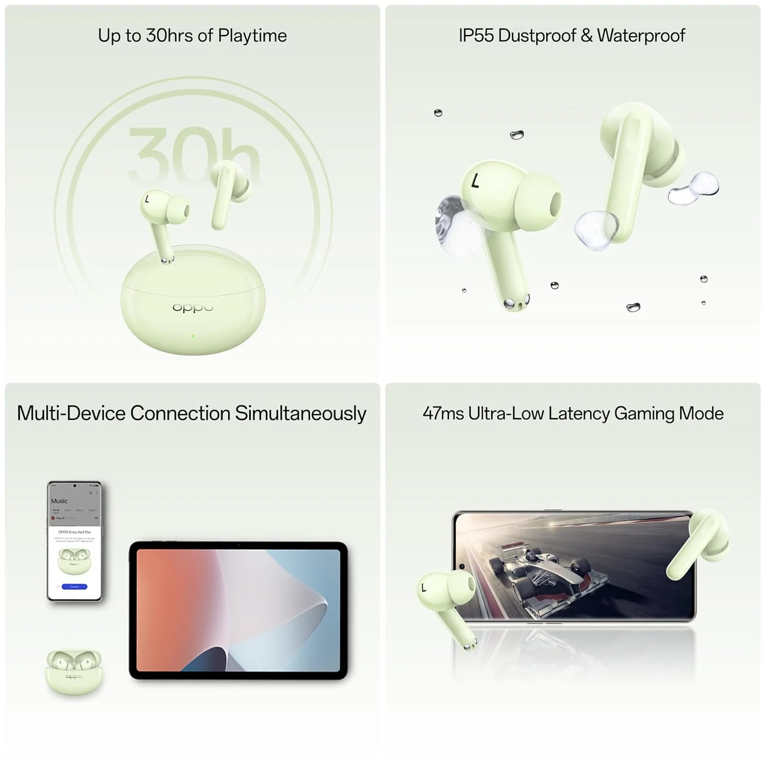 OPPO Enco Air3 Pro True Wireless in Ear Earbuds with Industry First Composite Bamboo Fiber, 49dB ANC, 30H Playtime, 47ms Ultra Low Latency,Fast Charge,BT 5.3 (Green) - Image 9