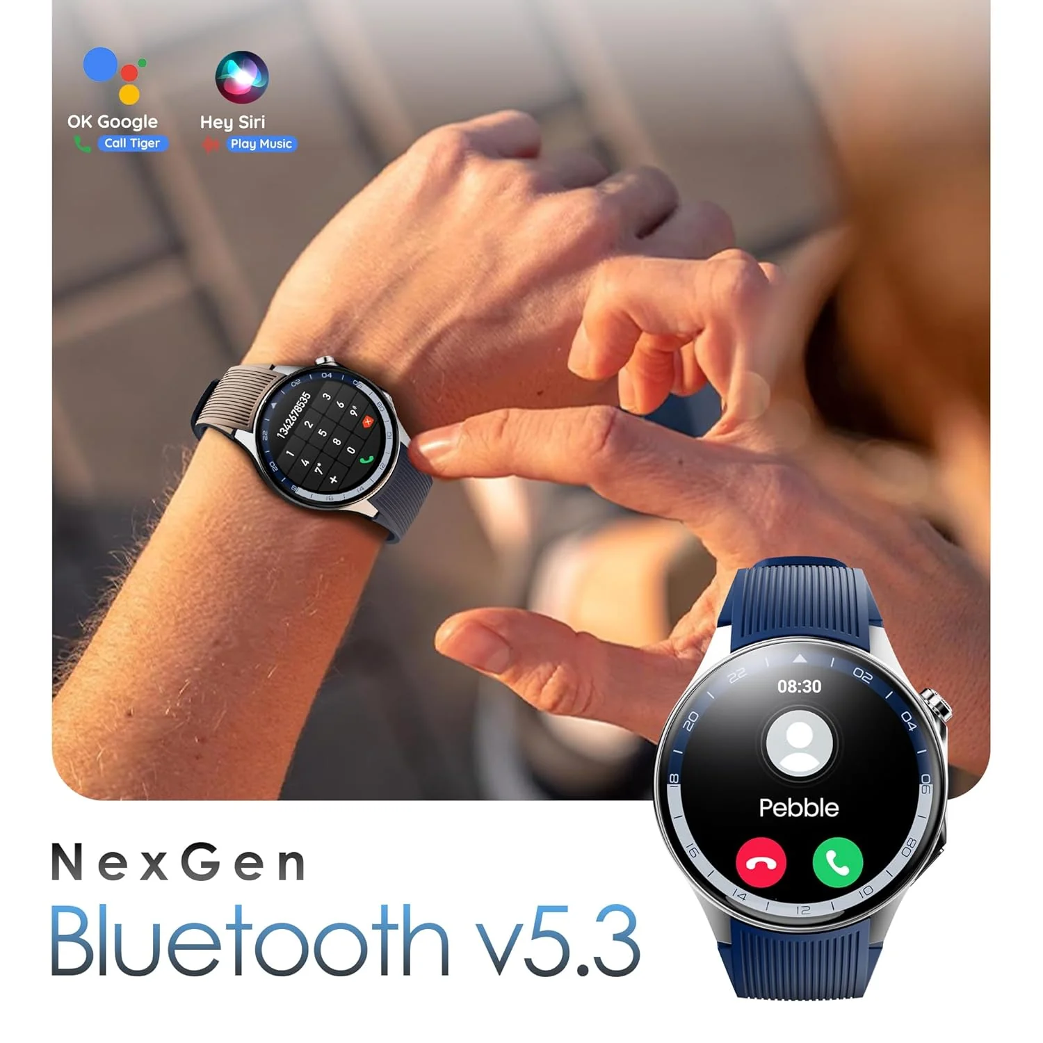Pebble Gravity 1.43” AMOLED Smartwatch with Always-On Display | Bluetooth Calling, QR Payment, Compass | 700 Nits Brightness | Health & Fitness Tracking | Feather Touch UI, Premium Design - Black - Image 6