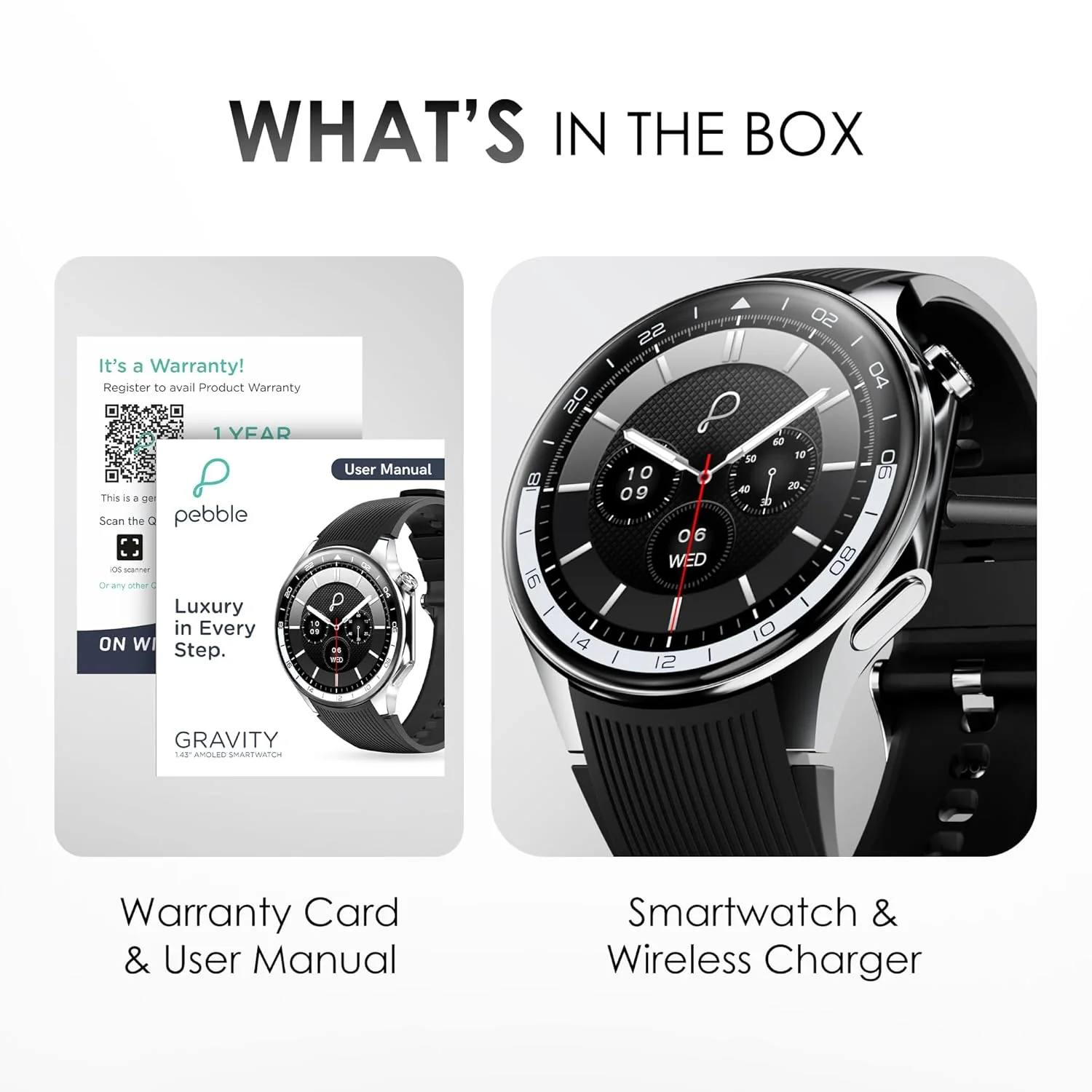 Pebble Gravity 1.43” AMOLED Smartwatch with Always-On Display | Bluetooth Calling, QR Payment, Compass | 700 Nits Brightness | Health & Fitness Tracking | Feather Touch UI, Premium Design - Black - Image 8