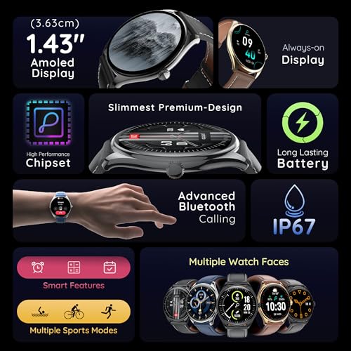 Pebble Royale Legend | 1.43" AMOLED Display | Ultra-Slim Premium Build | Always-On Display | Bluetooth Calling | Health Tracking & Smart Features (Black) - Image 3