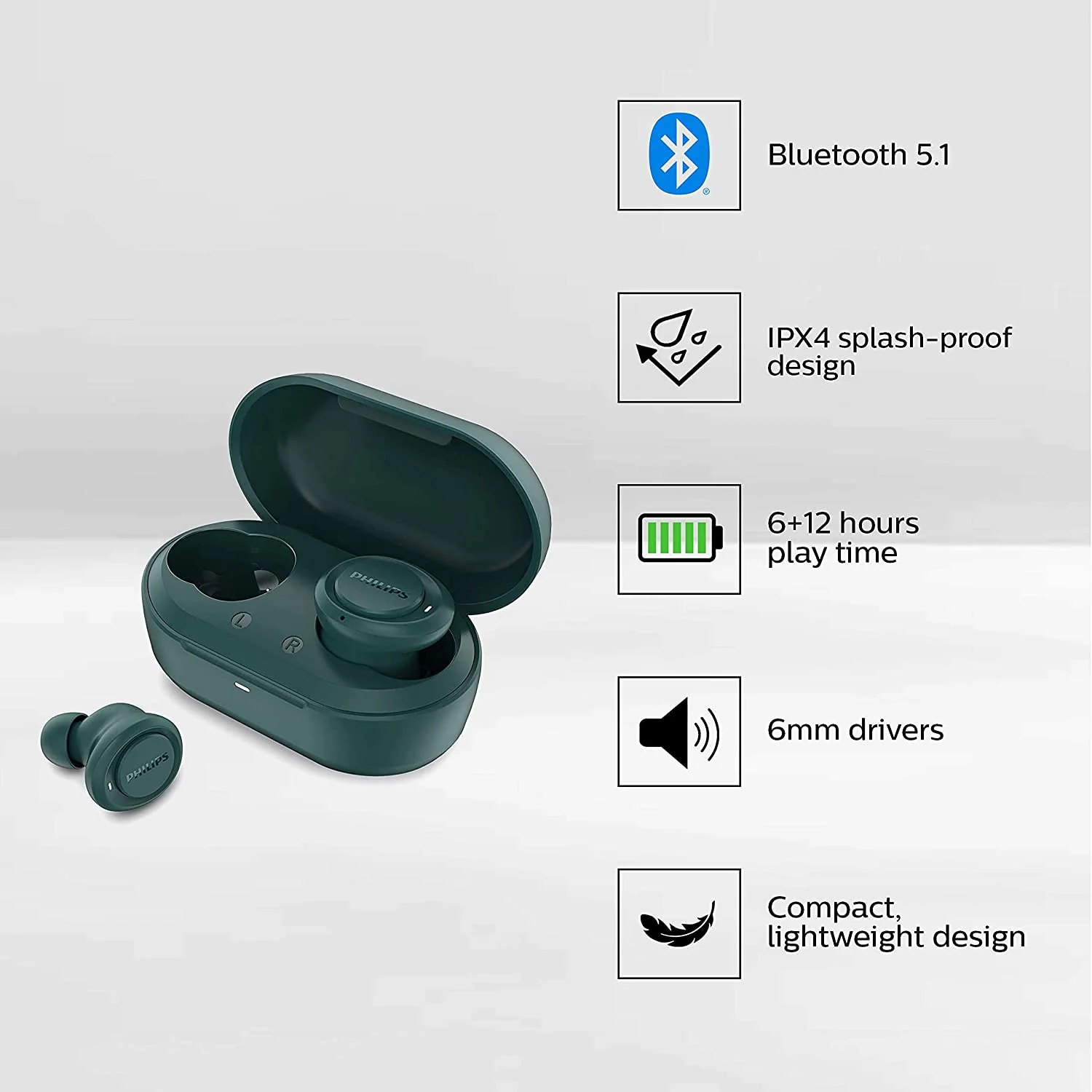 Philips Audio TAT1225 True Wireless Bluetooth Headphones (TWS) with 18 Hours Playtime (6+12) IPX4, Voice Assistant, Noise and Echo Cancellation (Blue) - Image 2
