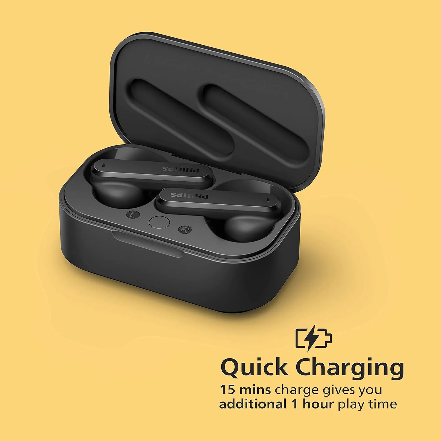 PHILIPS Audio TWS Tat4506 Bluetooth Truly Wireless in Ear Earbuds with Mic with Active Noise Cancellation, 24 Hrs Playtime (6+18), Ipx4, Touch Controls, C-Type Charging (Black) - Image 5