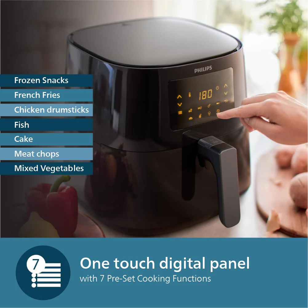 PHILIPS Digital Airfryer with Touch Panel, 4.1L, with RapidAir Technology,with additional 1 Yr Warranty by Philips, 7 Pre-set Menu (HD9252/90)(Black), Large (USED) - Image 2