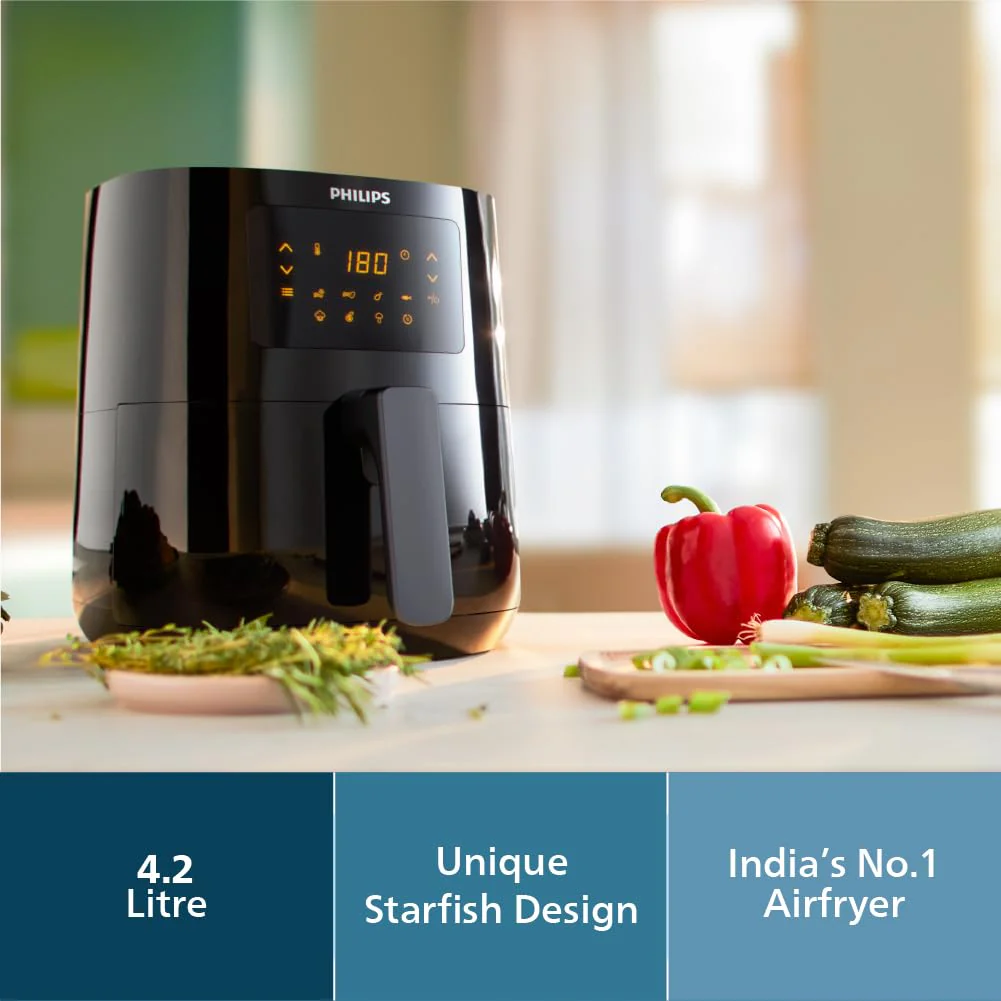 PHILIPS Digital Airfryer with Touch Panel, 4.1L, with RapidAir Technology,with additional 1 Yr Warranty by Philips, 7 Pre-set Menu (HD9252/90)(Black), Large (USED) - Image 8