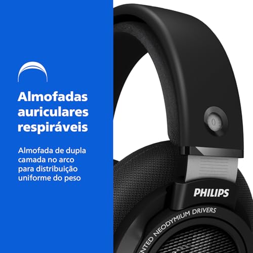PHILIPS SHP9500 Over-Ear Headphones, HiFi Stereo, 50mm Neodymium Drivers, 101 dB, Breathable Ear Cushion, Steel Headband, Detachable 1.5m Cable, Gold-Plated 3.5mm Jack, Double Layered Cushion (Black) - Image 6