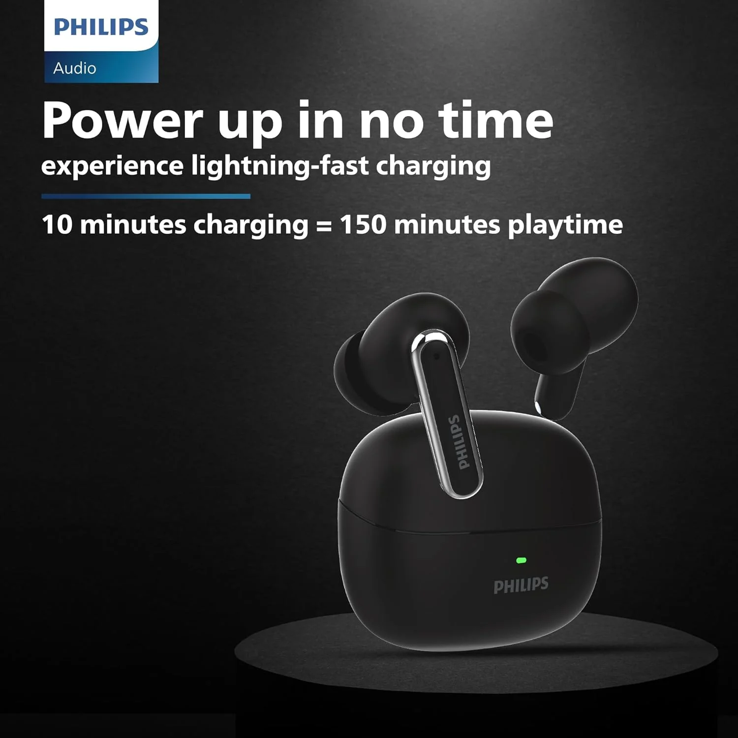 Philips TAT1150BK/94 Premium Wireless Earbuds with ANC, Quad Mic ENC, Up to 55 Hr Playtime,13mm Neodymium Drivers,Multipoint, ergonomically Designed,IPX5 Water Resistance,Fast Charging - Image 2