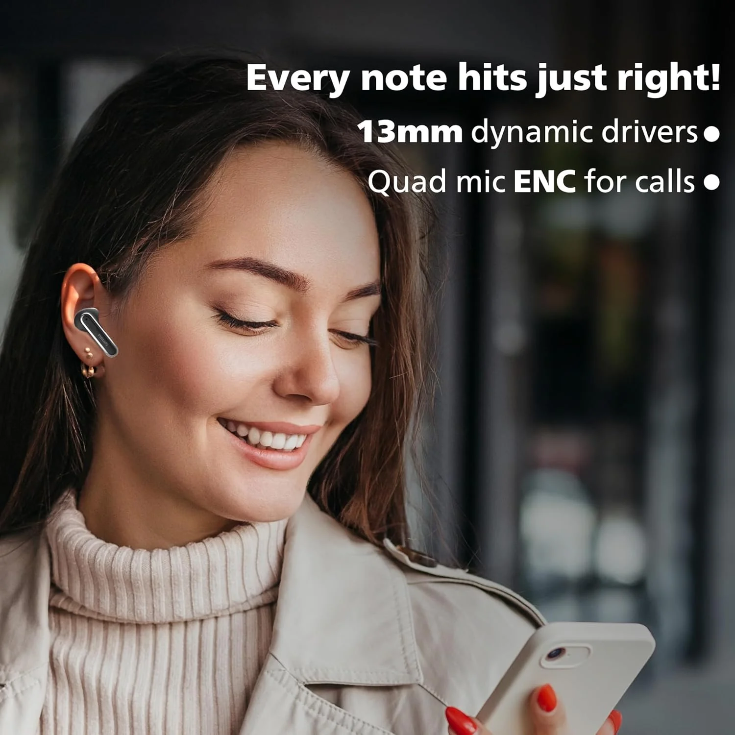 Philips TAT1150BK/94 Premium Wireless Earbuds with ANC, Quad Mic ENC, Up to 55 Hr Playtime,13mm Neodymium Drivers,Multipoint, ergonomically Designed,IPX5 Water Resistance,Fast Charging - Image 5