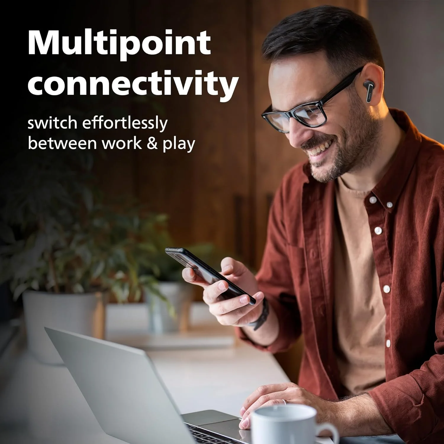 Philips TAT1150BK/94 Premium Wireless Earbuds with ANC, Quad Mic ENC, Up to 55 Hr Playtime,13mm Neodymium Drivers,Multipoint, ergonomically Designed,IPX5 Water Resistance,Fast Charging - Image 6