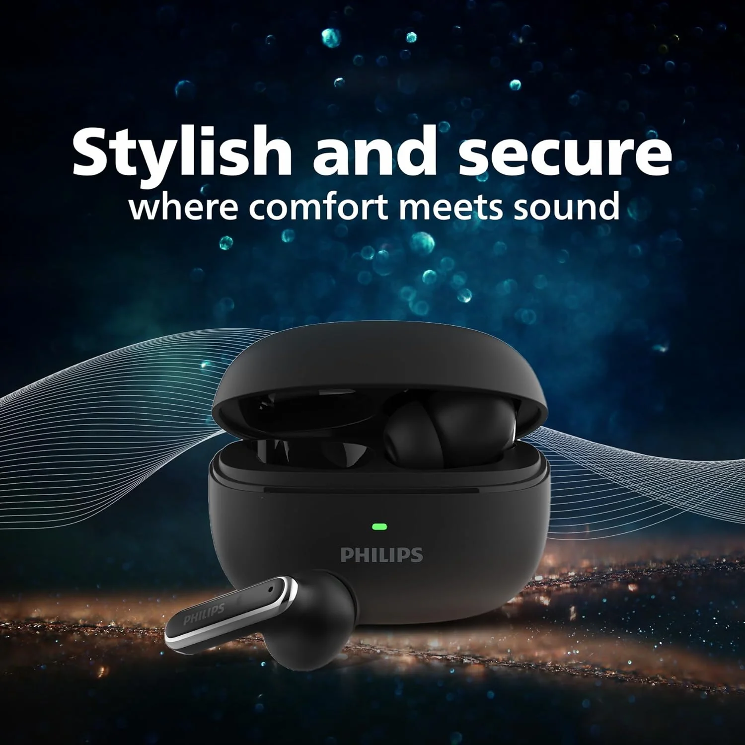 Philips TAT1150BK/94 Premium Wireless Earbuds with ANC, Quad Mic ENC, Up to 55 Hr Playtime,13mm Neodymium Drivers,Multipoint, ergonomically Designed,IPX5 Water Resistance,Fast Charging - Image 8