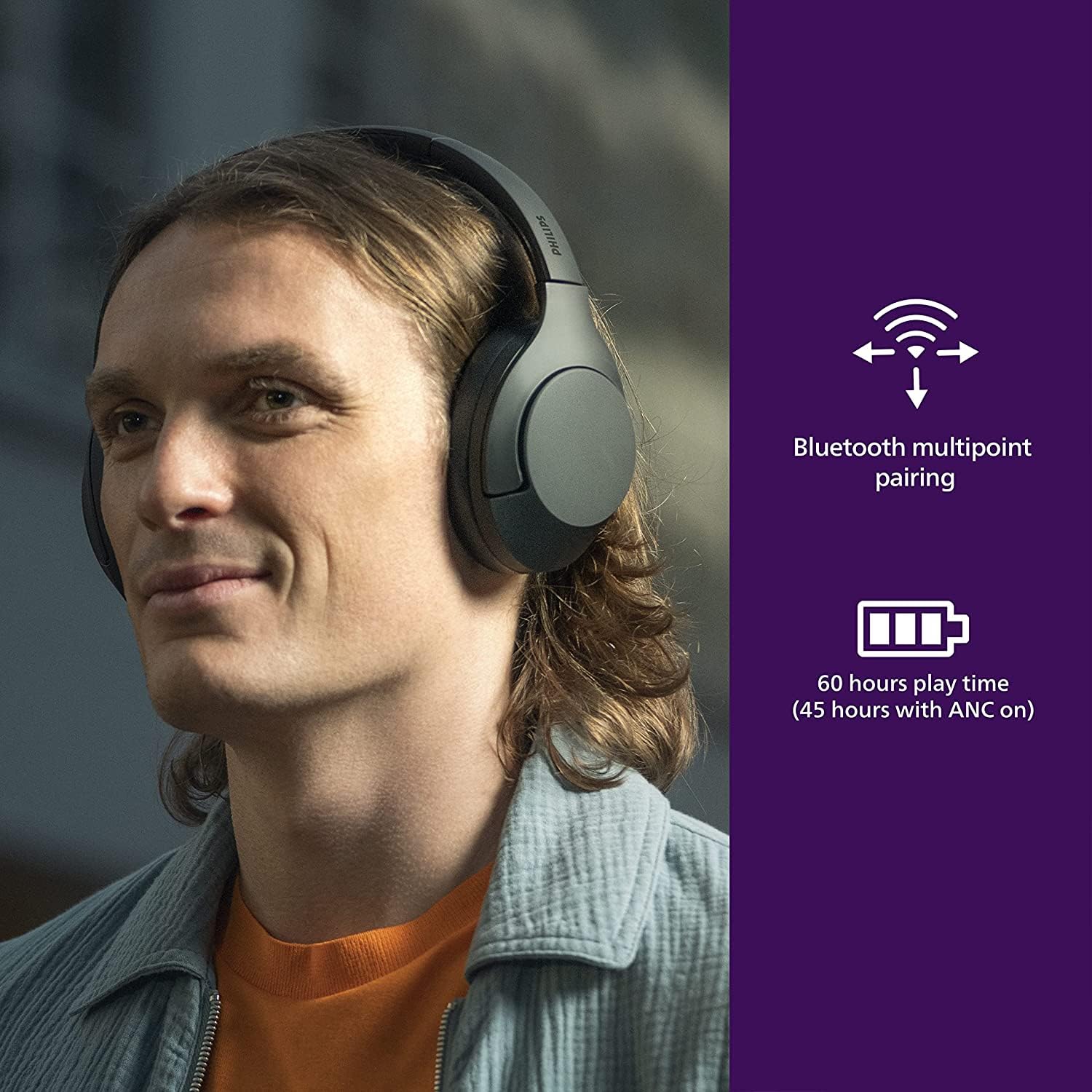 PHILIPS Wireless On Ear Headphones TAH8506BK, Sleek Design with Noise Cancellation Pro,Upto 60 Hrs of Play time, Touch Control (Black), Sensitivity: 96 dB (1K Hz) - Image 10