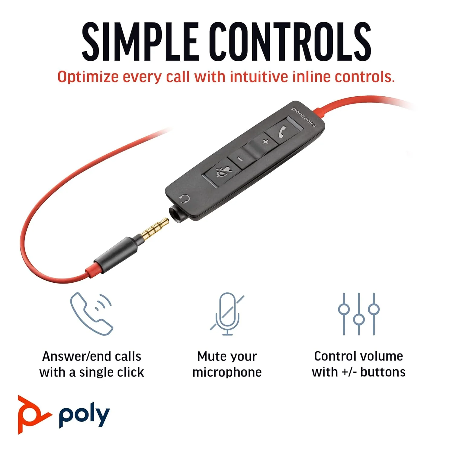 Poly (Plantronics) Blackwire 3225 USB-C Headset, On Ear w/Noise-canceling mic, Connect to Mobile/Tablet via USB-C/A, Lightweight Metal Headband, Works w/Teams, Zoom and More, Black, 8G0X1AA - Image 3