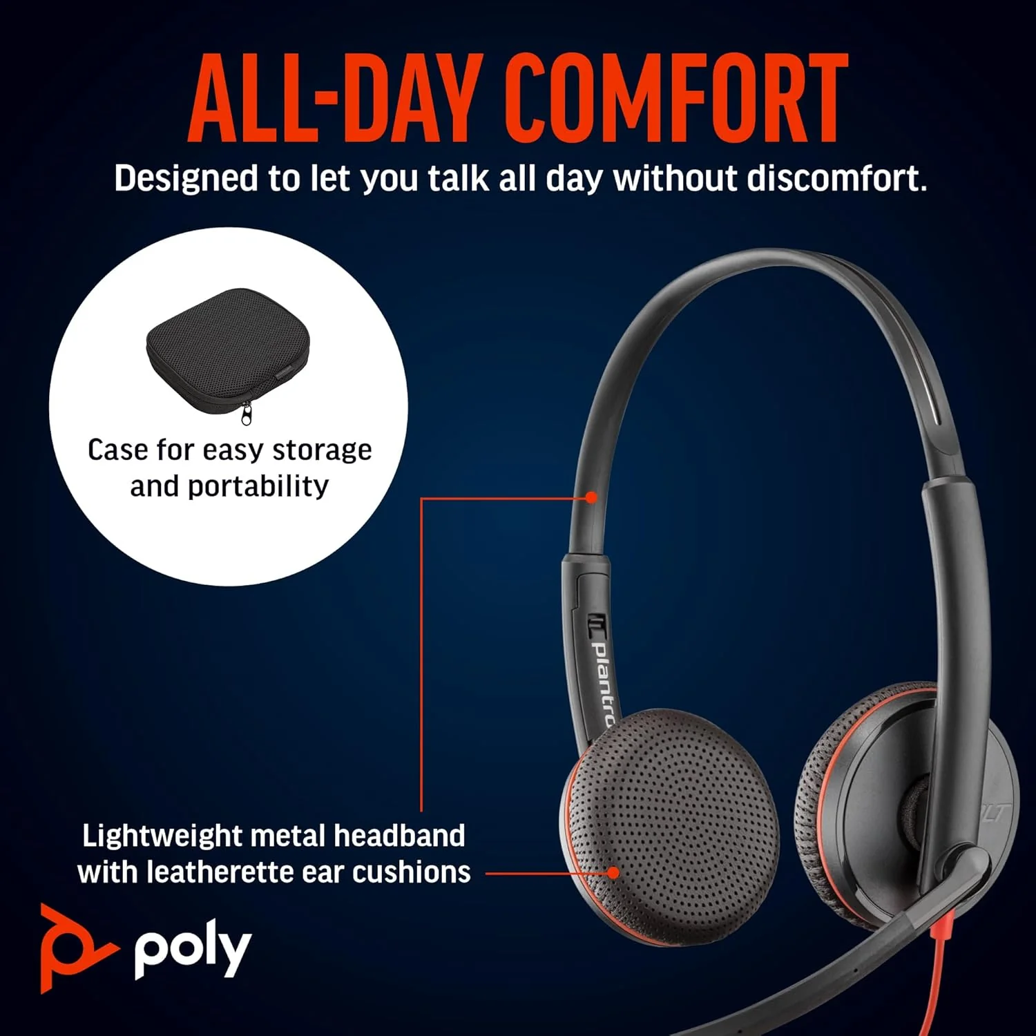 Poly (Plantronics) Blackwire 3225 USB-C Headset, On Ear w/Noise-canceling mic, Connect to Mobile/Tablet via USB-C/A, Lightweight Metal Headband, Works w/Teams, Zoom and More, Black, 8G0X1AA - Image 4