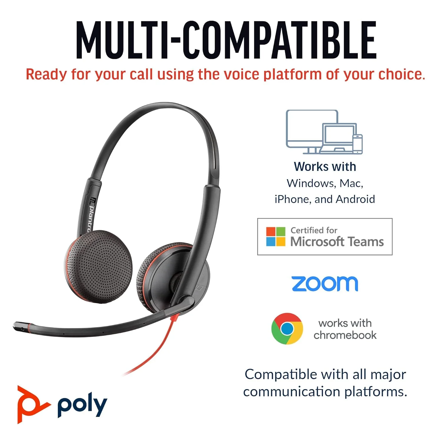 Poly (Plantronics) Blackwire 3225 USB-C Headset, On Ear w/Noise-canceling mic, Connect to Mobile/Tablet via USB-C/A, Lightweight Metal Headband, Works w/Teams, Zoom and More, Black, 8G0X1AA - Image 6