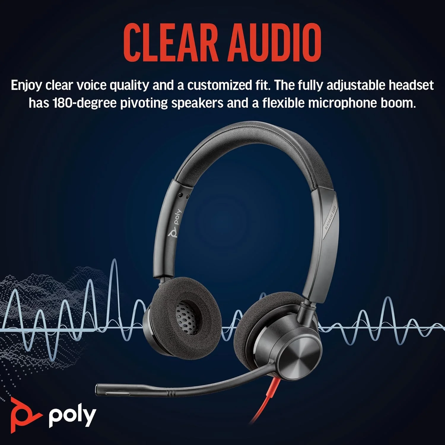 Poly (Plantronics) Blackwire 3320 Stereo Headset, On-Ear w/Noise-canceling mic, 130g, Connect to Mobile/Tablet via USB-C/A, 180-degree pivoting Speakers, Dynamic EQ, Hi-Fi Stereo, Black, 8G0Y9AA - Image 2