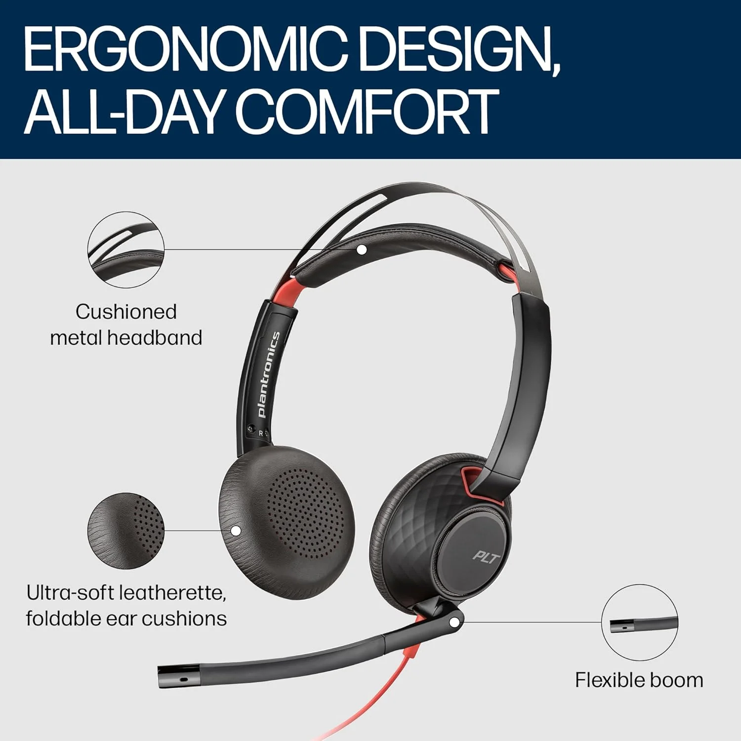 Poly (Plantronics) Blackwire 5220 Stereo Headset, Over-Ear w/Noise-canceling mic, 164g, Connect to Mobile/Tablet via 3.5 mm and PC via USB-C/A, Dynamic EQ, Hi-Fi Stereo, Black, 7S4B3AA - Image 6
