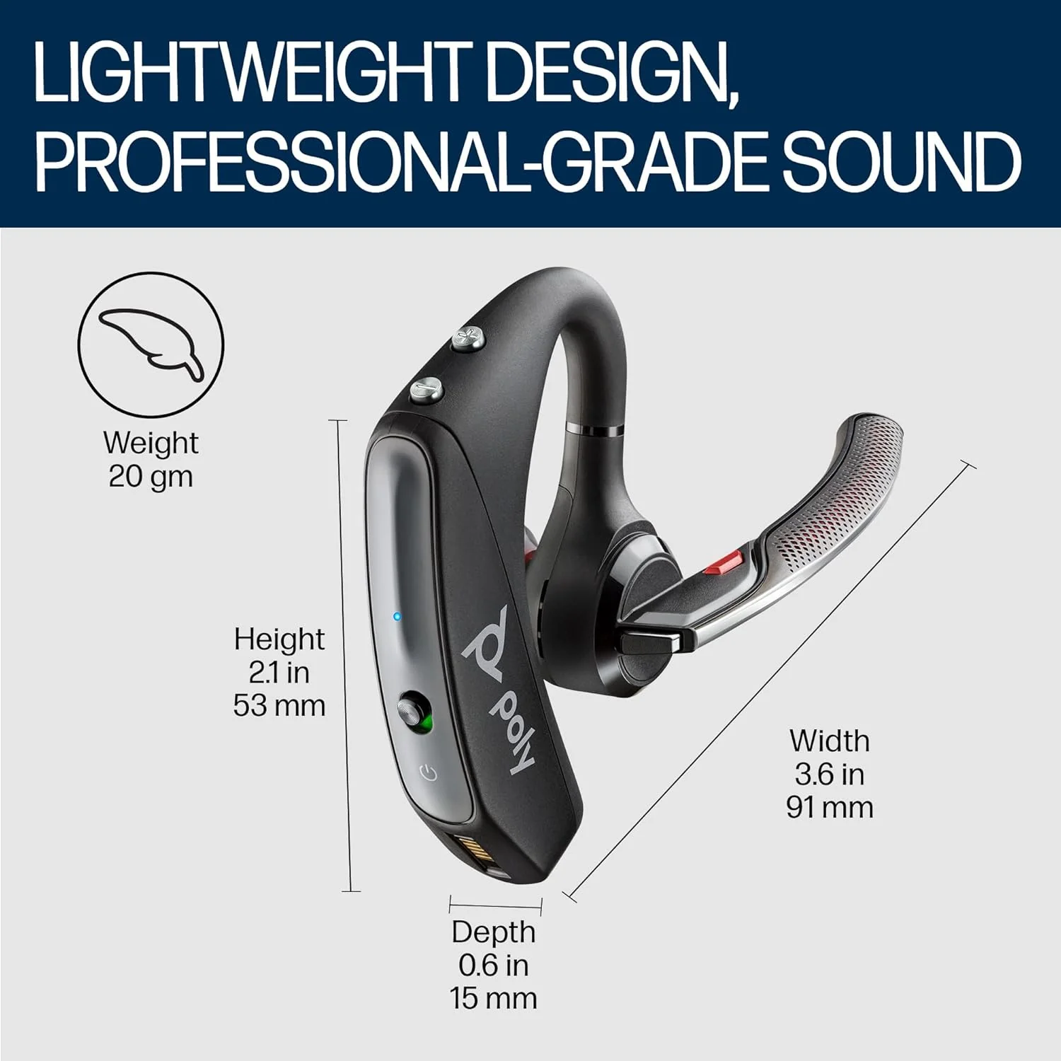 POLY Voyager 5200 Wireless Headset,Single-Ear W/Noise-Canceling Mic,Lightweight Only 20G,Connect to Mobile/Tablet Via Bluetooth,Sweatproof,Up to 7 Hours Talk Time,1-Year Warranty,Black,7S431Aa-In Ear - Image 3