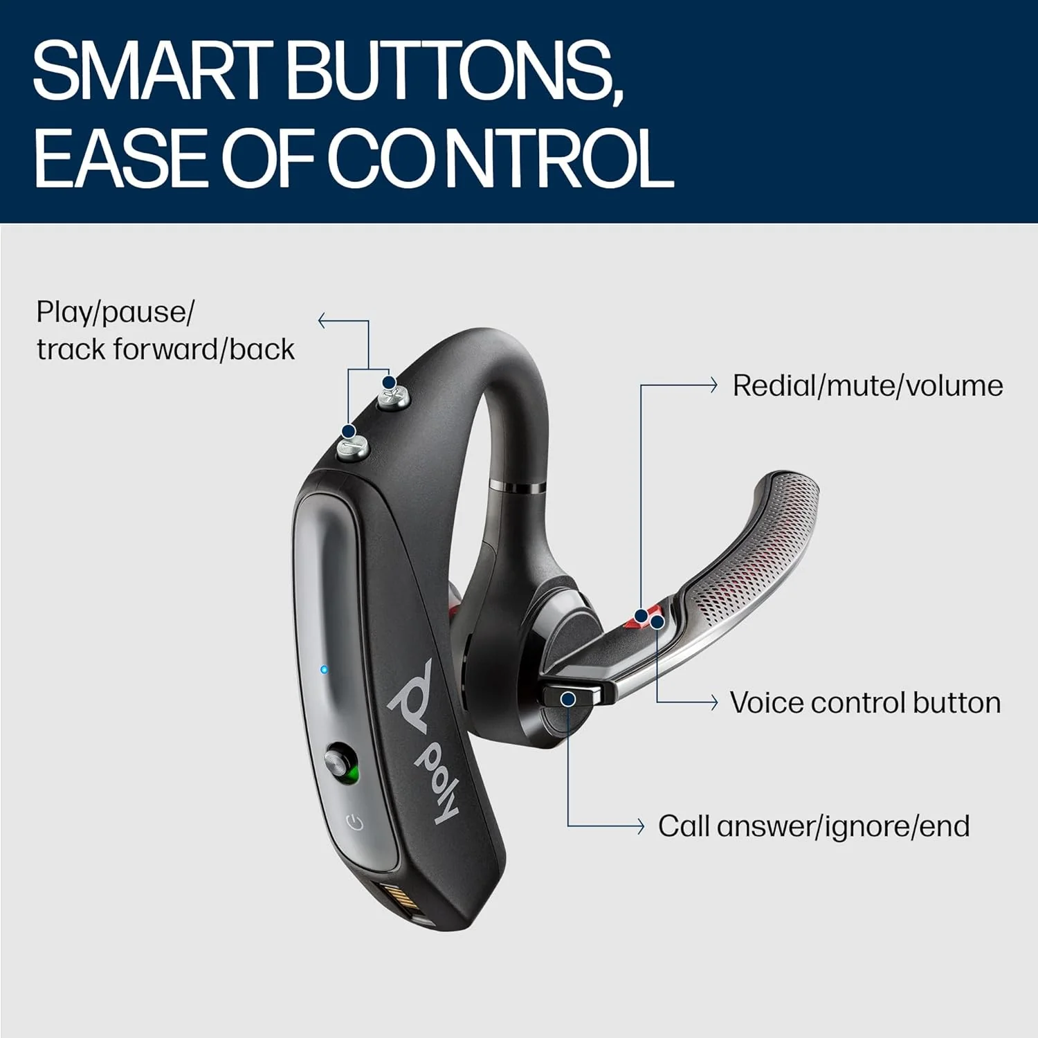 POLY Voyager 5200 Wireless Headset,Single-Ear W/Noise-Canceling Mic,Lightweight Only 20G,Connect to Mobile/Tablet Via Bluetooth,Sweatproof,Up to 7 Hours Talk Time,1-Year Warranty,Black,7S431Aa-In Ear - Image 6