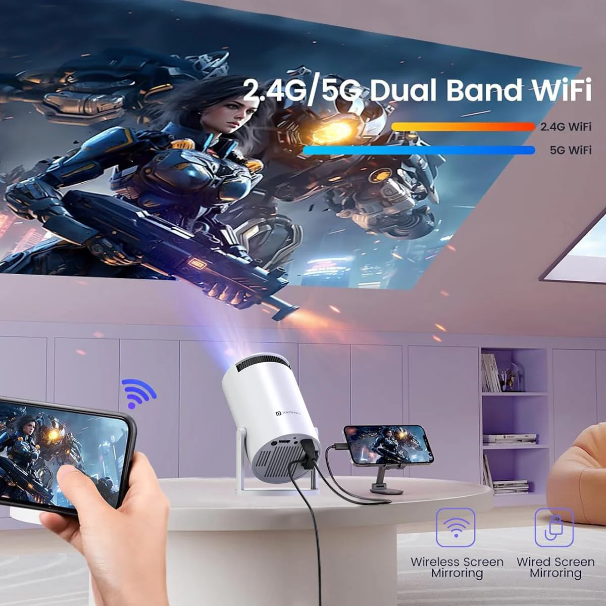 Portronics Beem 440 Smart LED Projector with 720p HD Resolution, Rotatable Design, Built-in Streaming Apps (Netflix, Prime Video, Hotstar), 2000 Lumens, Screen Mirroring, 3 Watts Speaker (White) - Image 7