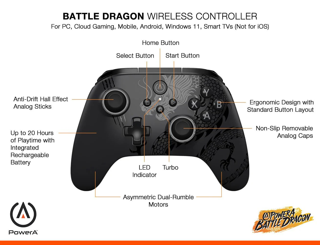 PowerA Battle Dragon™ Advanced Wireless Controller for PC & Cloud Gaming: Magnetic Hall Effect, Asymmetric Rumble Motors, 30h Playtime (Not for iOS) - Image 2