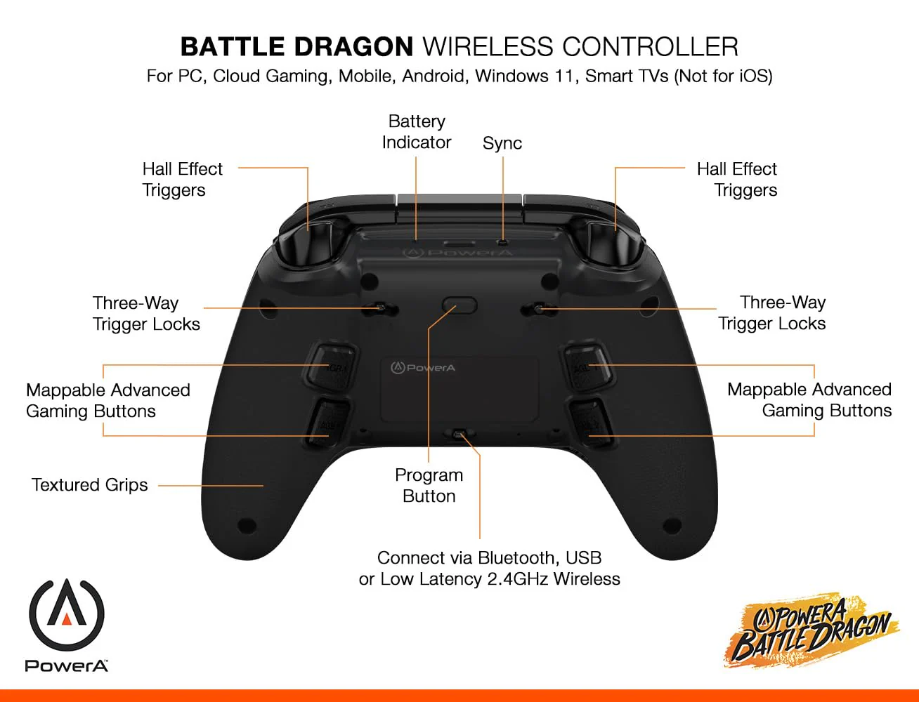 PowerA Battle Dragon™ Advanced Wireless Controller for PC & Cloud Gaming: Magnetic Hall Effect, Asymmetric Rumble Motors, 30h Playtime (Not for iOS) - Image 3