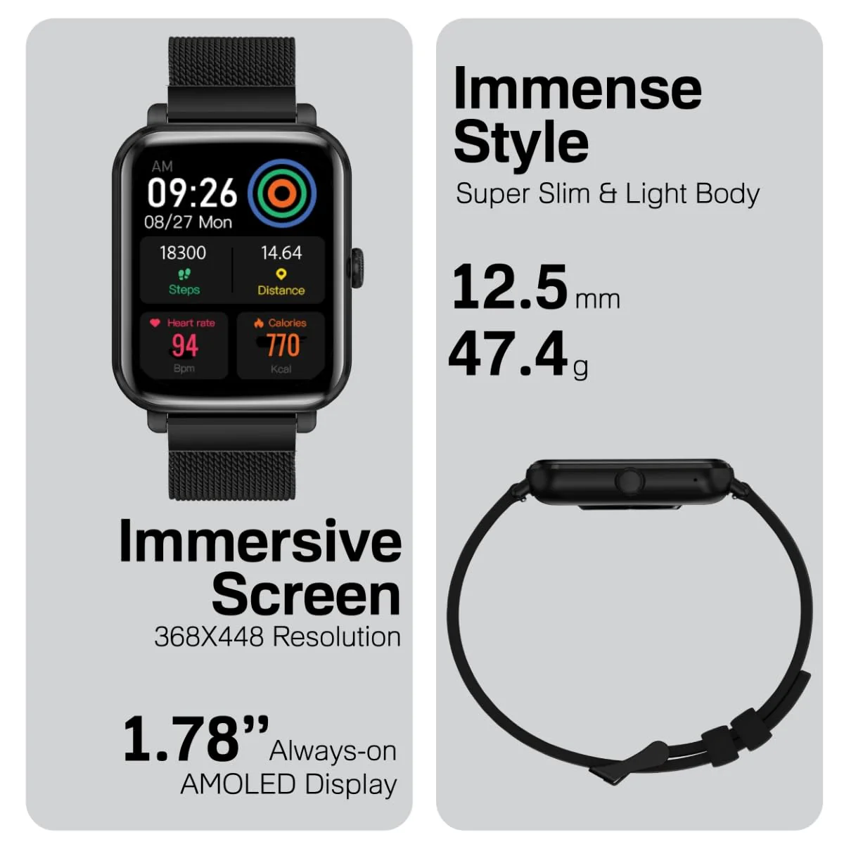 Promate ProWatch-M18 Fitness Smart Watch, 1.78� AMOLED Display, 240+ Media Storage, Bluetooth Calling, IP68 Water Resistance | 20 Days Battery Life, 37 Sports Modes, Real-time HR Tracking (Black) - Image 10
