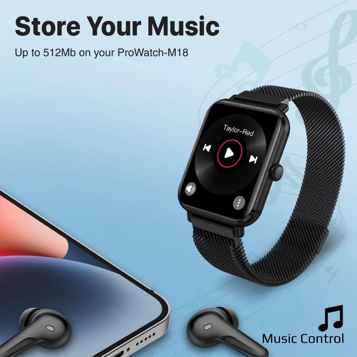 Promate ProWatch-M18 Fitness Smart Watch, 1.78� AMOLED Display, 240+ Media Storage, Bluetooth Calling, IP68 Water Resistance | 20 Days Battery Life, 37 Sports Modes, Real-time HR Tracking (Black) - Image 3